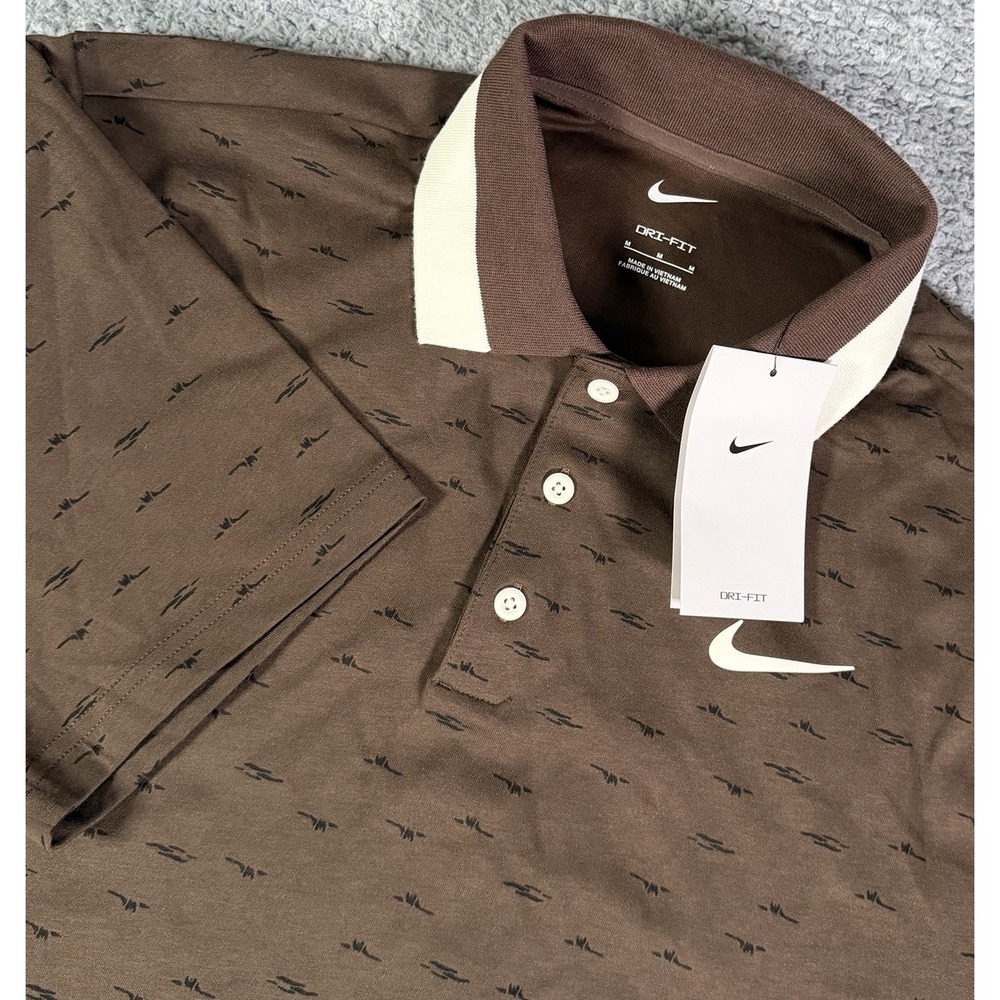 NWT Nike Golf Polo Dri-FIT Abstract Print Shirt Men's Medium Brown HM5792-237